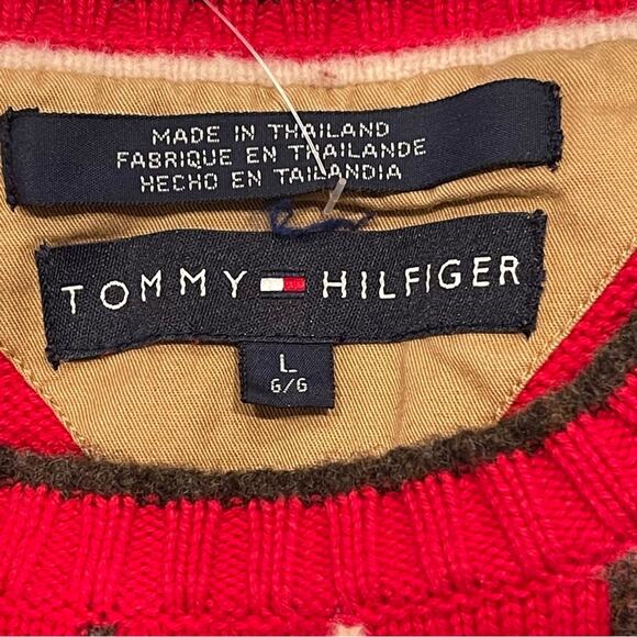 Tommy Hilfiger Vintage Red Plaid Crewneck Sweater Mens L - Picture 8 of 9